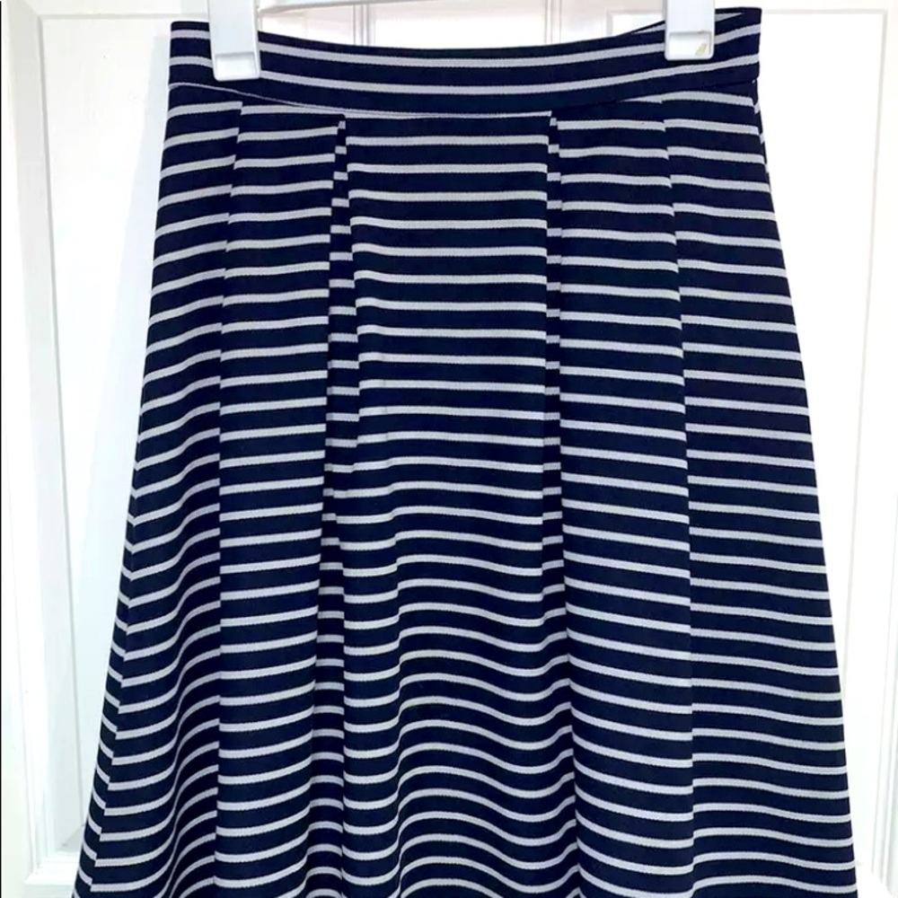 Potter’s Pot Women’s Size M Skirt A-line Navy With White Stripes Back Zipper USA